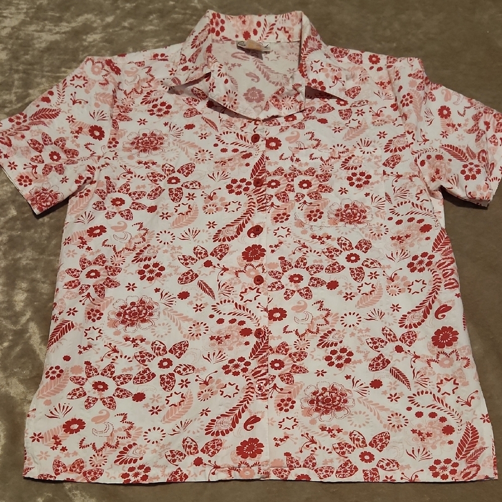 Carroll Reed Floral Red Shirt Sz Med